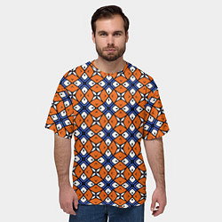 Футболка оверсайз мужская Узор геометрический сине-оранжевый, цвет: 3D-принт — фото 2