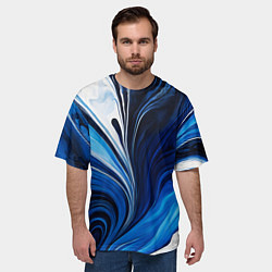 Футболка оверсайз мужская Бело синяя абстракция, цвет: 3D-принт — фото 2