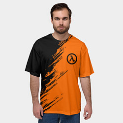Футболка оверсайз мужская Half Life - black and orange, цвет: 3D-принт — фото 2