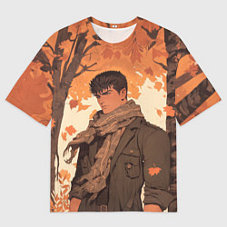 Футболка оверсайз мужская Берсерк Гатс в клетчатом шарфе, цвет: 3D-принт