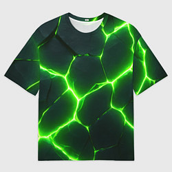 Футболка оверсайз мужская Кислотный зеленый разлом, цвет: 3D-принт
