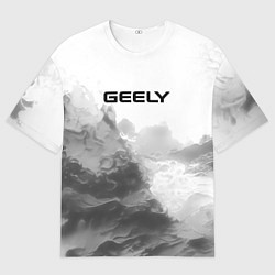 Футболка оверсайз мужская Geely на сером абстрактном фоне, цвет: 3D-принт