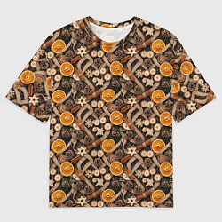 Мужская футболка оверсайз Новогодний орнамент с корицей и дольками апельсина