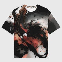 Футболка оверсайз мужская Тёмные краски абстракция красно-чёрный, цвет: 3D-принт