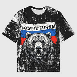 Мужская футболка оверсайз Медведь на фоне Росийсского флага