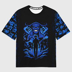 Мужская футболка оверсайз Поднятие уровня в одиночку с иероглифами