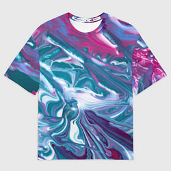 Футболка оверсайз мужская Абстракция бело сине красный мрамор, цвет: 3D-принт