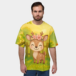 Футболка оверсайз мужская Милый олененок на зеленом дворе, цвет: 3D-принт — фото 2