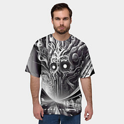 Футболка оверсайз мужская Art skull in metropolis - ai art fantasy, цвет: 3D-принт — фото 2
