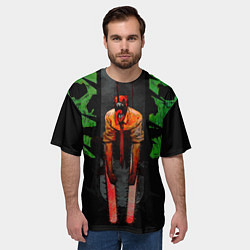 Футболка оверсайз мужская Дэндзи с черепами Человек бензопила, цвет: 3D-принт — фото 2
