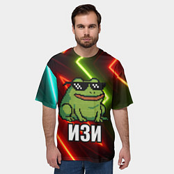 Футболка оверсайз мужская Изи - лягушка мем в пиксельных очках, цвет: 3D-принт — фото 2