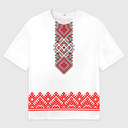 Мужская футболка оверсайз Славянская вышиванка с узорами и оберегом