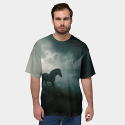 Футболка оверсайз мужская Лошадь в поле - буря, цвет: 3D-принт — фото 2