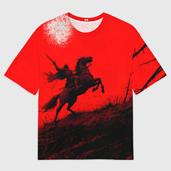 Футболка оверсайз мужская Всадник на коне - красный фон, цвет: 3D-принт