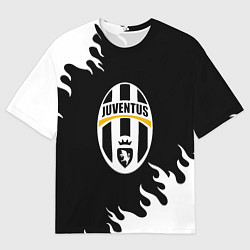 Футболка оверсайз мужская Juventus белый огонь текстура, цвет: 3D-принт