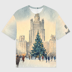 Футболка оверсайз мужская Москва новогодняя елка, цвет: 3D-принт