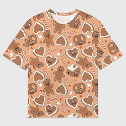 Футболка оверсайз мужская Паттерн с новогодним печеньем, цвет: 3D-принт
