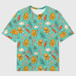 Футболка оверсайз мужская Новогодний паттерн печенье с конфетами, цвет: 3D-принт