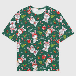Футболка оверсайз мужская Новогодние зайчики, цвет: 3D-принт