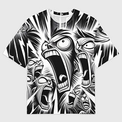 Мужская футболка оверсайз Орущие рожицы и чёрные молнии - нейроарт