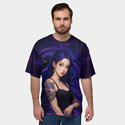 Футболка оверсайз мужская Девушка с тату на руке и пурпурная змея, цвет: 3D-принт — фото 2