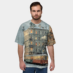 Футболка оверсайз мужская Трамваи в зимнем Санкт-Петербурге, цвет: 3D-принт — фото 2