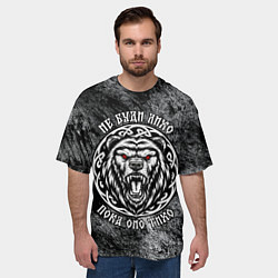 Футболка оверсайз мужская Не буди лихо пока оно тихо - медведь русич, цвет: 3D-принт — фото 2