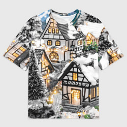 Футболка оверсайз мужская Объемные новогодние дома, цвет: 3D-принт