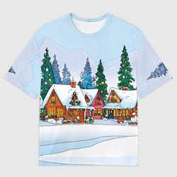 Футболка оверсайз мужская Новогодник дворик, цвет: 3D-принт