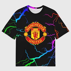 Футболка оверсайз мужская Манчестер Юнайтед неоновые молнии, цвет: 3D-принт
