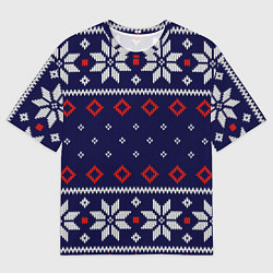 Мужская футболка оверсайз Вязаный новогодний узор