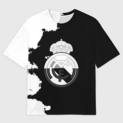 Футболка оверсайз мужская Реал Мадрид черно белые краски, цвет: 3D-принт
