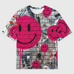 Мужская футболка оверсайз Розовые смайлы граффити