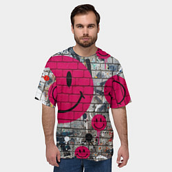 Футболка оверсайз мужская Розовые смайлы граффити, цвет: 3D-принт — фото 2
