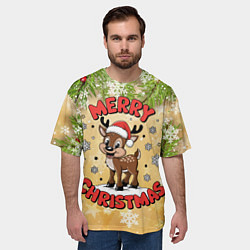 Футболка оверсайз мужская Олень в шапке Санты, цвет: 3D-принт — фото 2