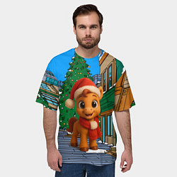 Футболка оверсайз мужская Новогодняя лошадка и елка, цвет: 3D-принт — фото 2
