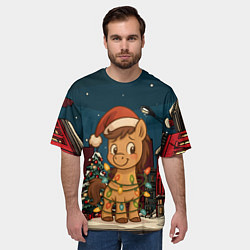 Футболка оверсайз мужская Лошадка в новогодней гирлянде, цвет: 3D-принт — фото 2