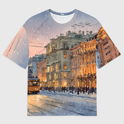 Мужская футболка оверсайз Зимний Санкт-Петербург