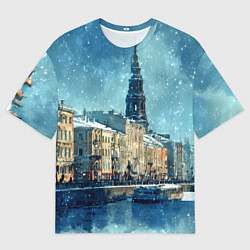 Мужская футболка оверсайз Снегопад в Санкт-Петербурге