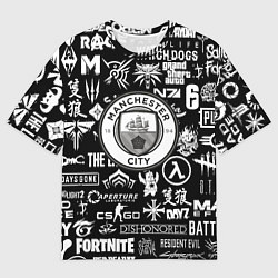Футболка оверсайз мужская Манчестер сити логотипы игр, цвет: 3D-принт