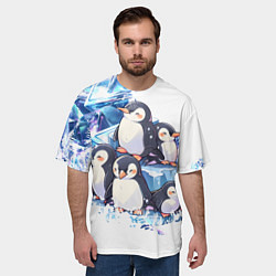 Футболка оверсайз мужская Пингвины и лёд, цвет: 3D-принт — фото 2
