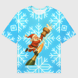 Футболка оверсайз мужская Санта летит на пробке шампанского, цвет: 3D-принт