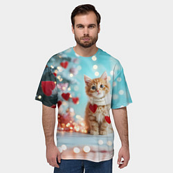 Футболка оверсайз мужская Милый рыжий котенок - Новый год, цвет: 3D-принт — фото 2