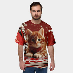 Футболка оверсайз мужская Рыжий Новогодний котенок, цвет: 3D-принт — фото 2