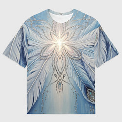 Мужская футболка оверсайз Ледяной перьевой орнамент со светом