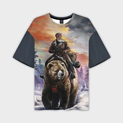 Мужская футболка оверсайз Красноармеец на медведе