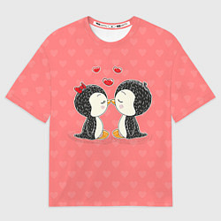 Футболка оверсайз мужская Влюбленные пингвины, цвет: 3D-принт