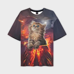 Мужская футболка оверсайз Кот на вулкане