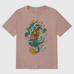 Футболка оверсайз мужская Дракон, цвет: пыльно-розовый