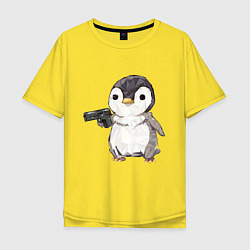 Футболка оверсайз мужская Пингвин с пистолетом, цвет: желтый